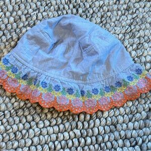 Boden Blue and Orange Sun Hat with Bohemian Trim
